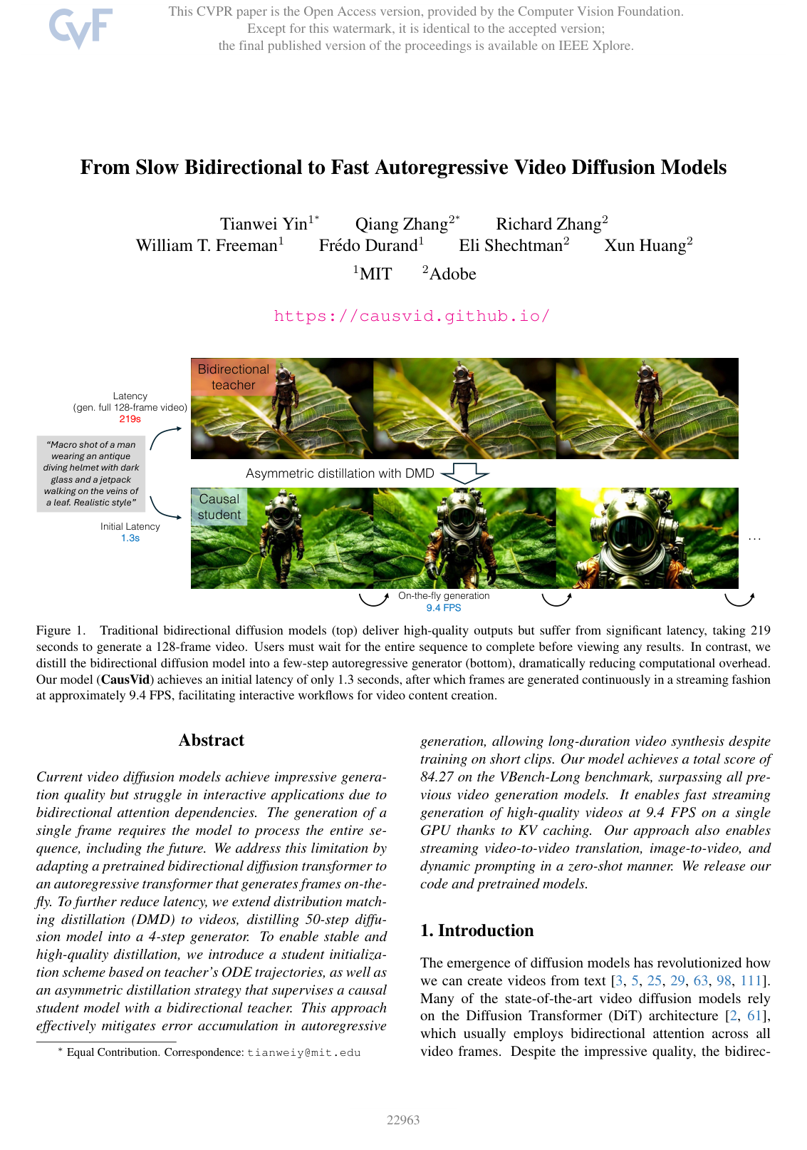 From Slow Bidirectional to Fast Autoregressive Video Diffusion Models