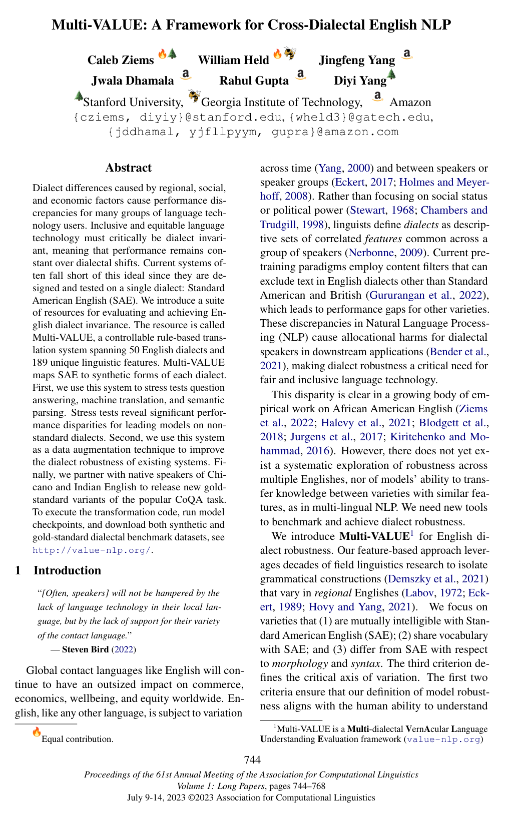 Multi-VALUE: A Framework for Cross-Dialectal English NLP