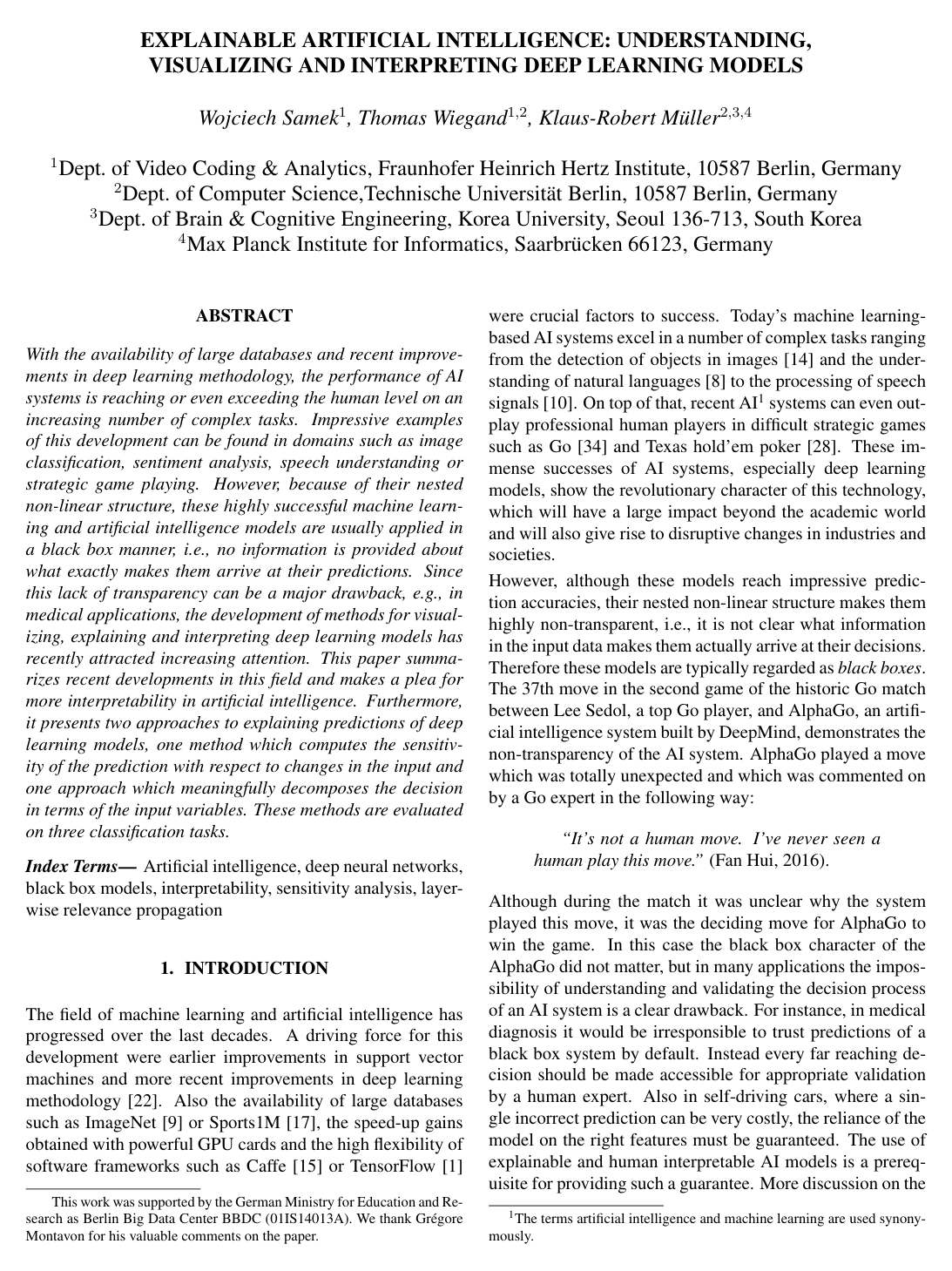 Cover for Explainable Artificial Intelligence: Understanding, Visualizing and Interpreting Deep Learning Models