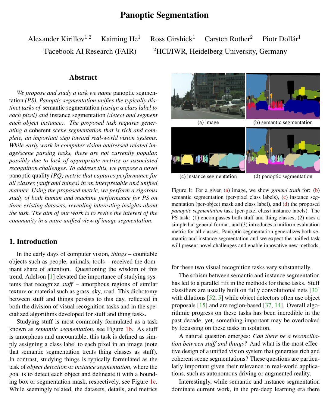 Panoptic Segmentation
