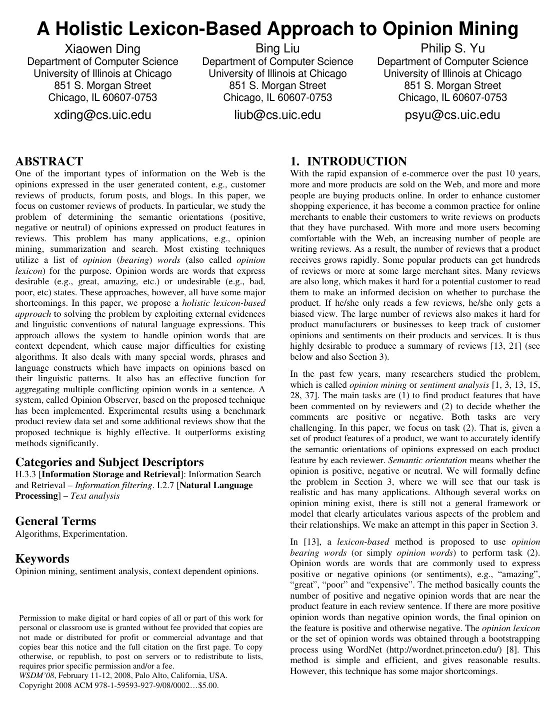A holistic lexicon-based approach to opinion mining
