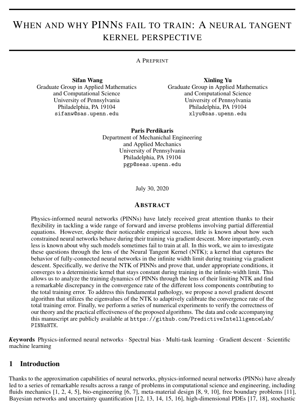 Cover for When and why PINNs fail to train: A neural tangent kernel perspective