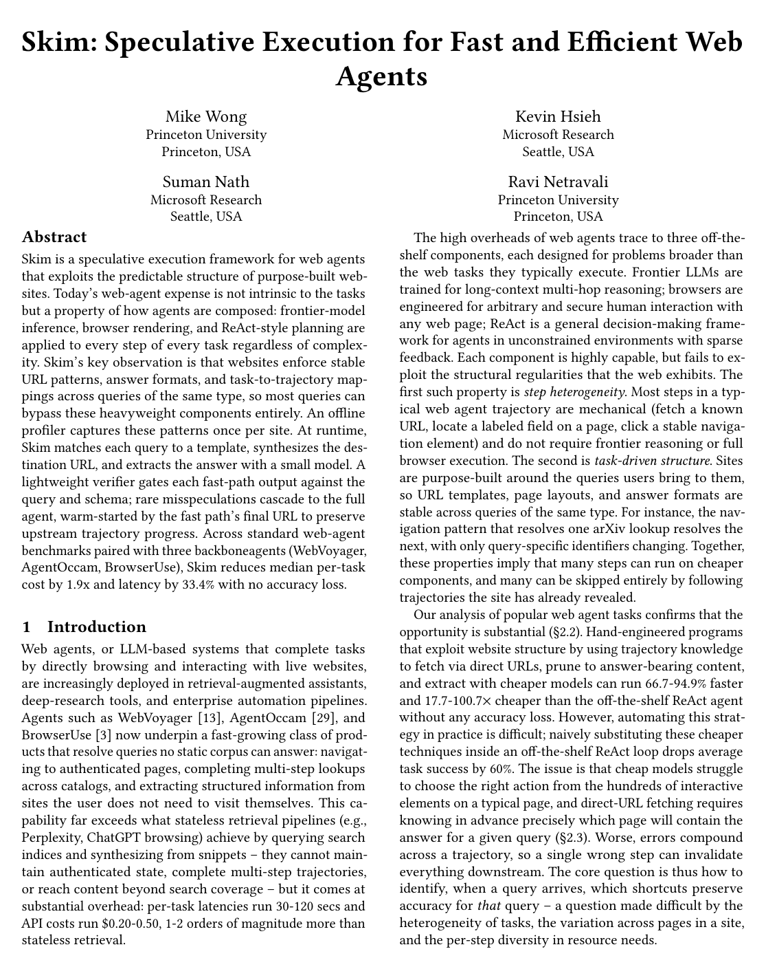 Cover for Skim: Speculative Execution for Fast and Efficient Web Agents