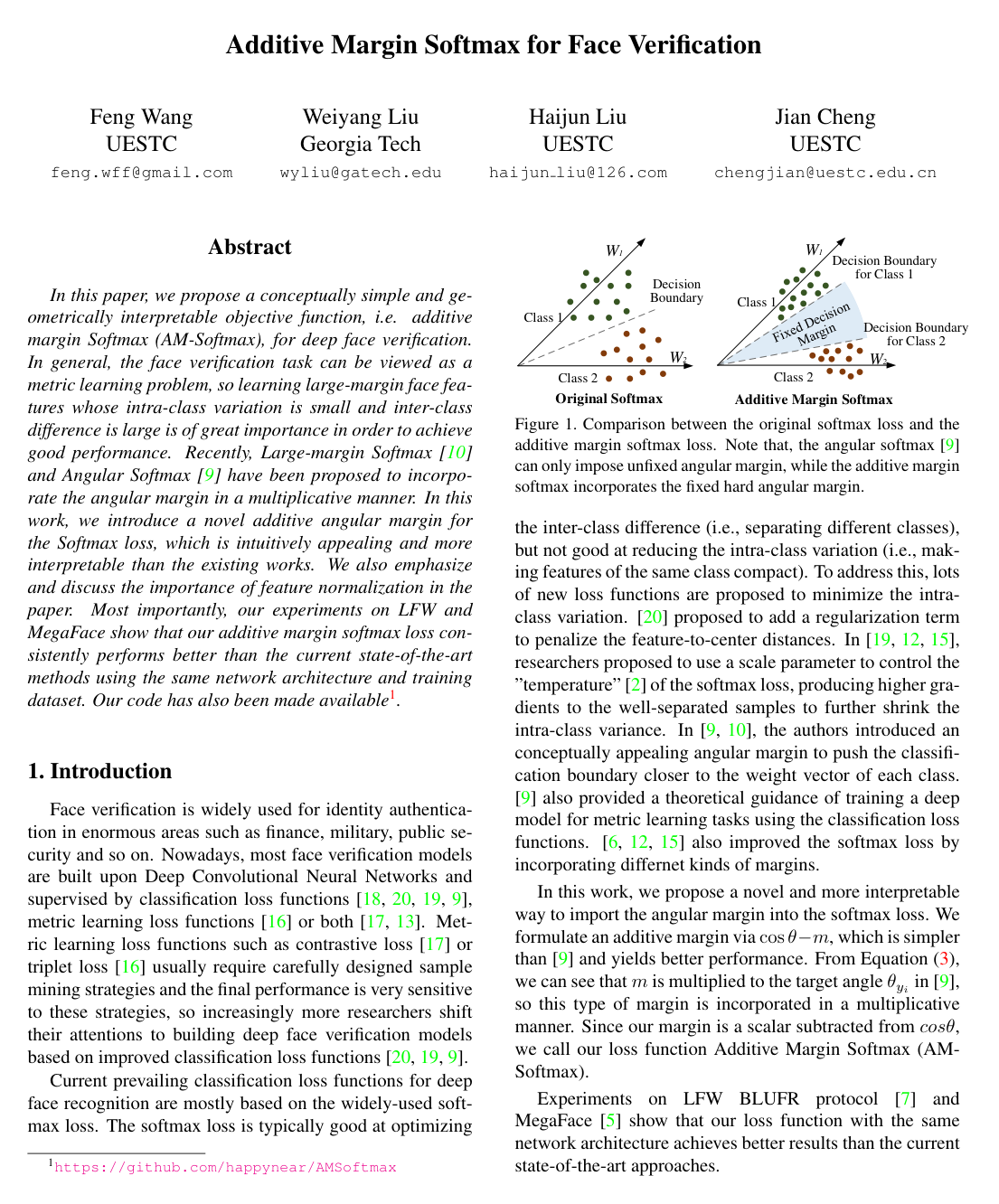 Cover for Additive Margin Softmax for Face Verification