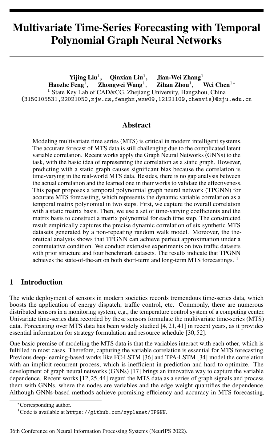 Cover for Multivariate Time-Series Forecasting with Temporal Polynomial Graph Neural Networks