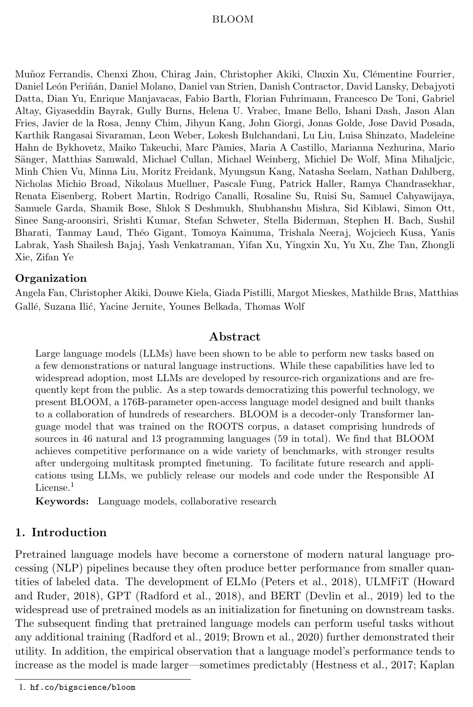 BLOOM: A 176B-Parameter Open-Access Multilingual Language Model