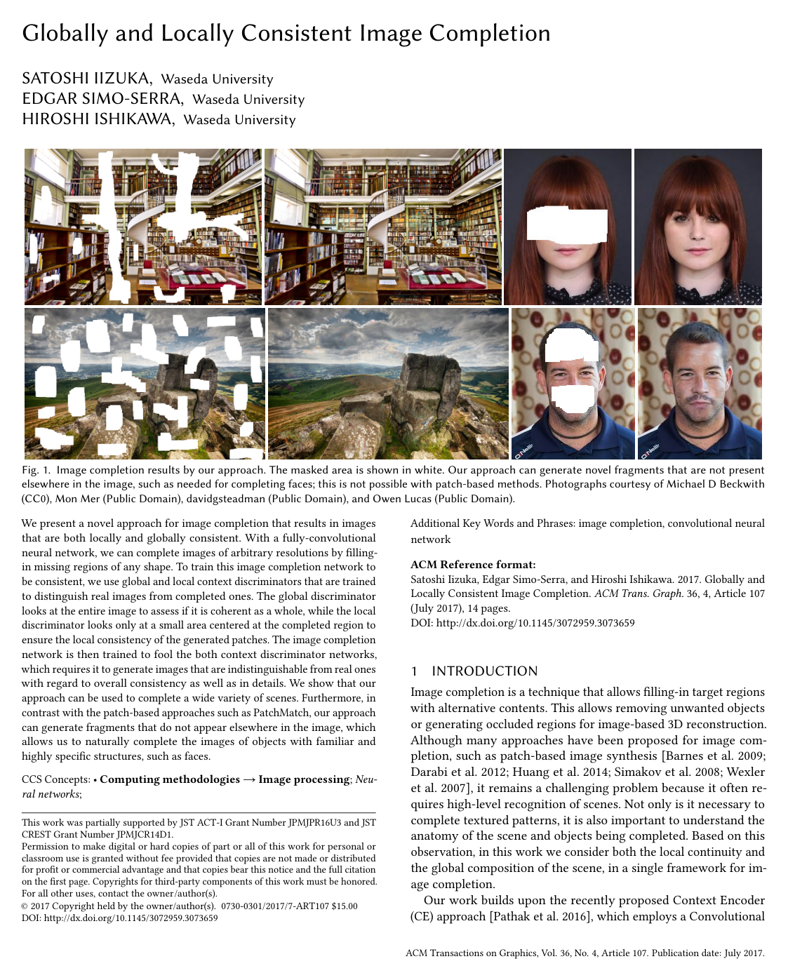 Cover for Globally and locally consistent image completion