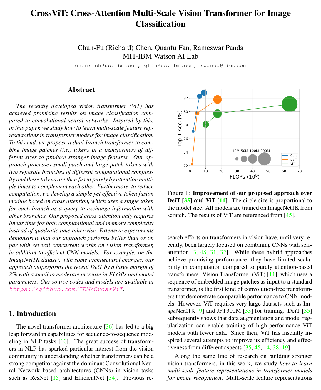 Cover for CrossViT: Cross-Attention Multi-Scale Vision Transformer for Image Classification