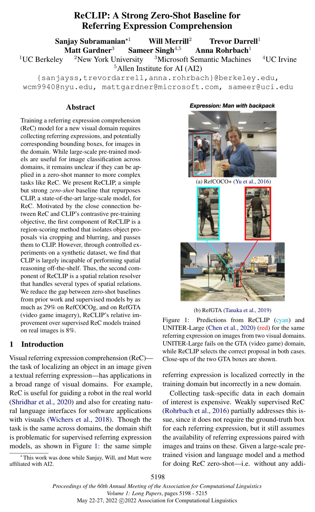 ReCLIP: A Strong Zero-Shot Baseline for Referring Expression Comprehension