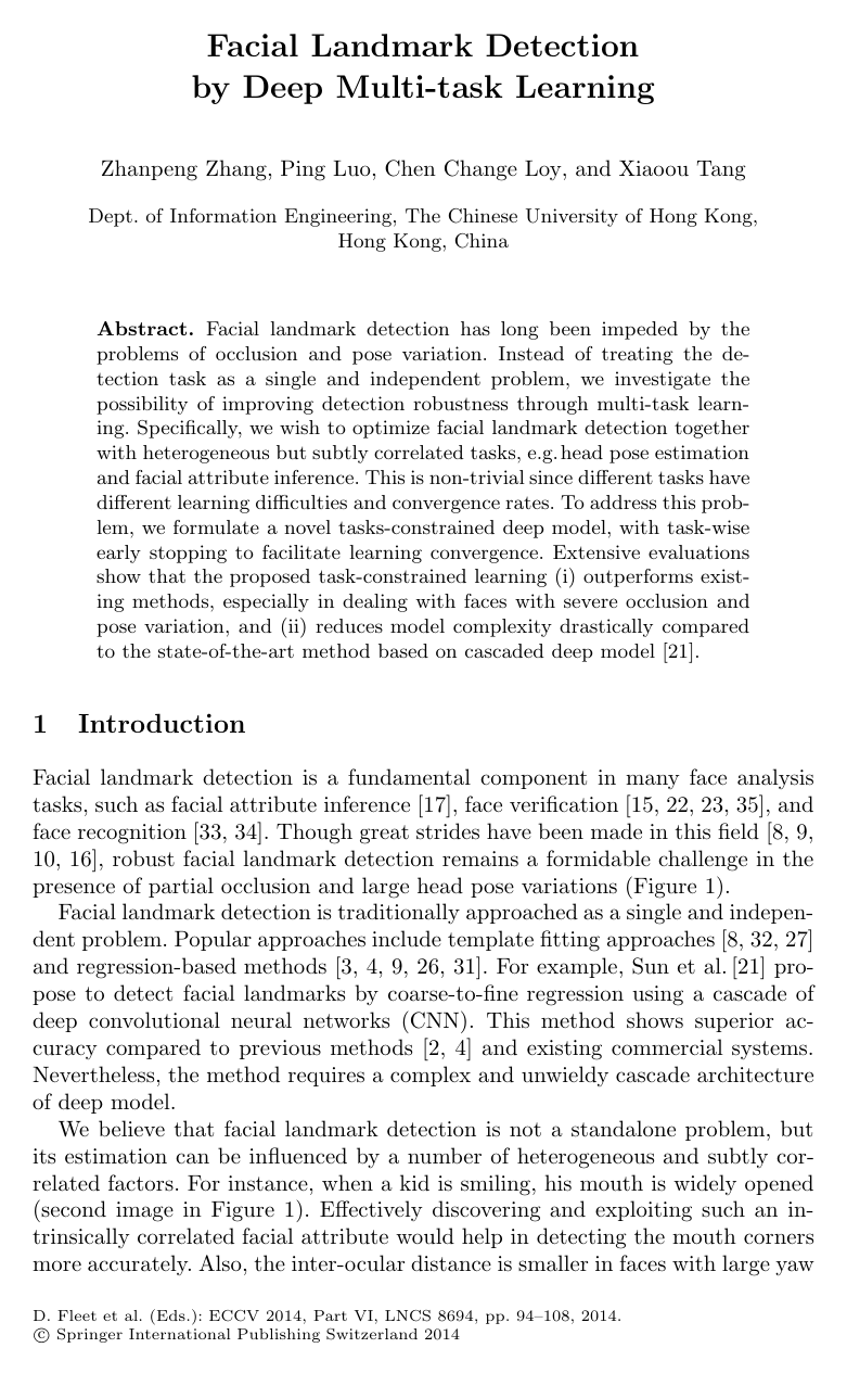 Cover for Facial Landmark Detection by Deep Multi-task Learning