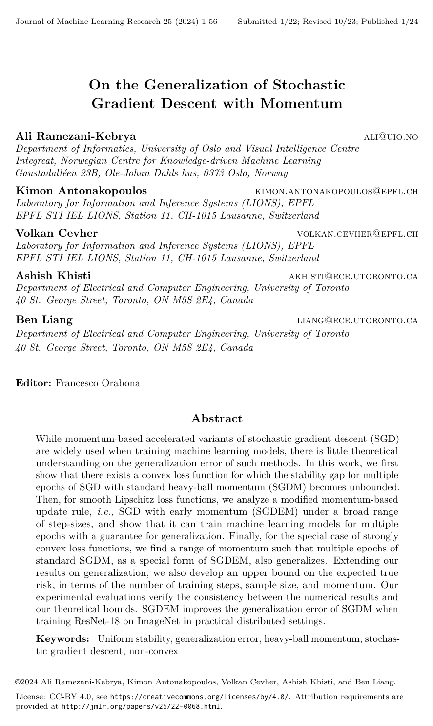 On the Generalization of Stochastic Gradient Descent with Momentum