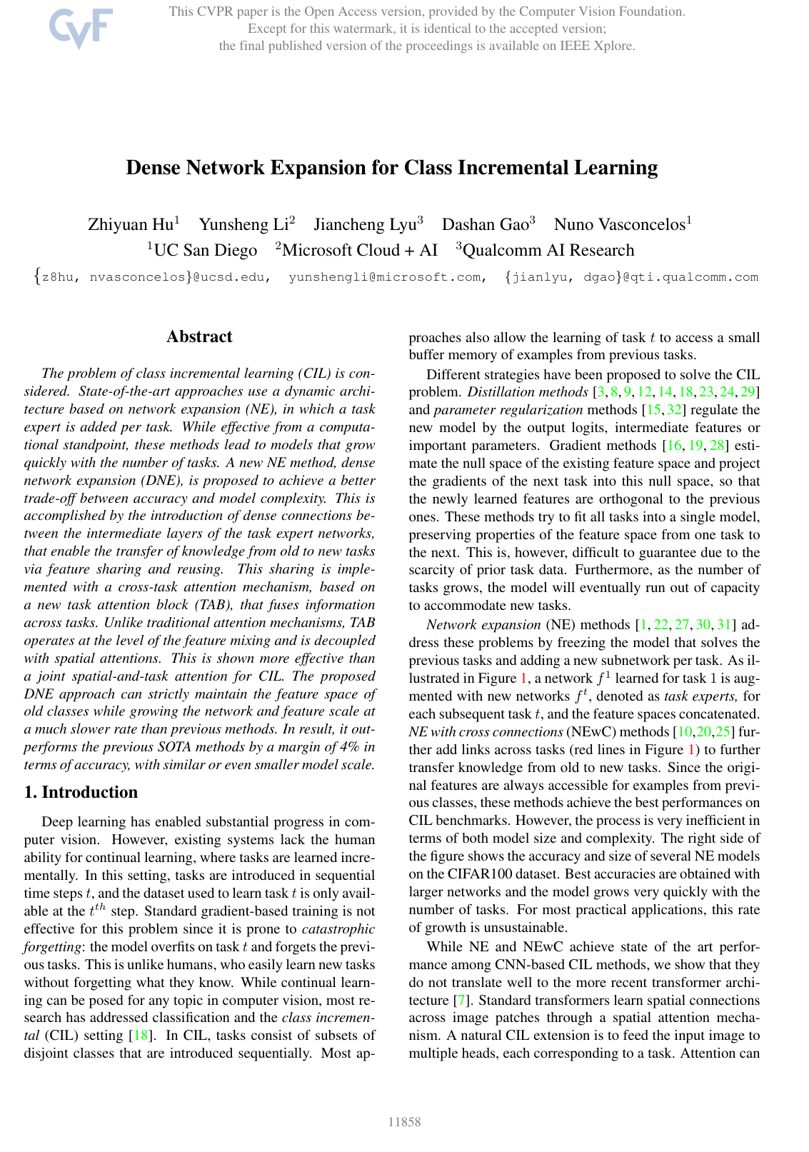 Cover for Dense Network Expansion for Class Incremental Learning
