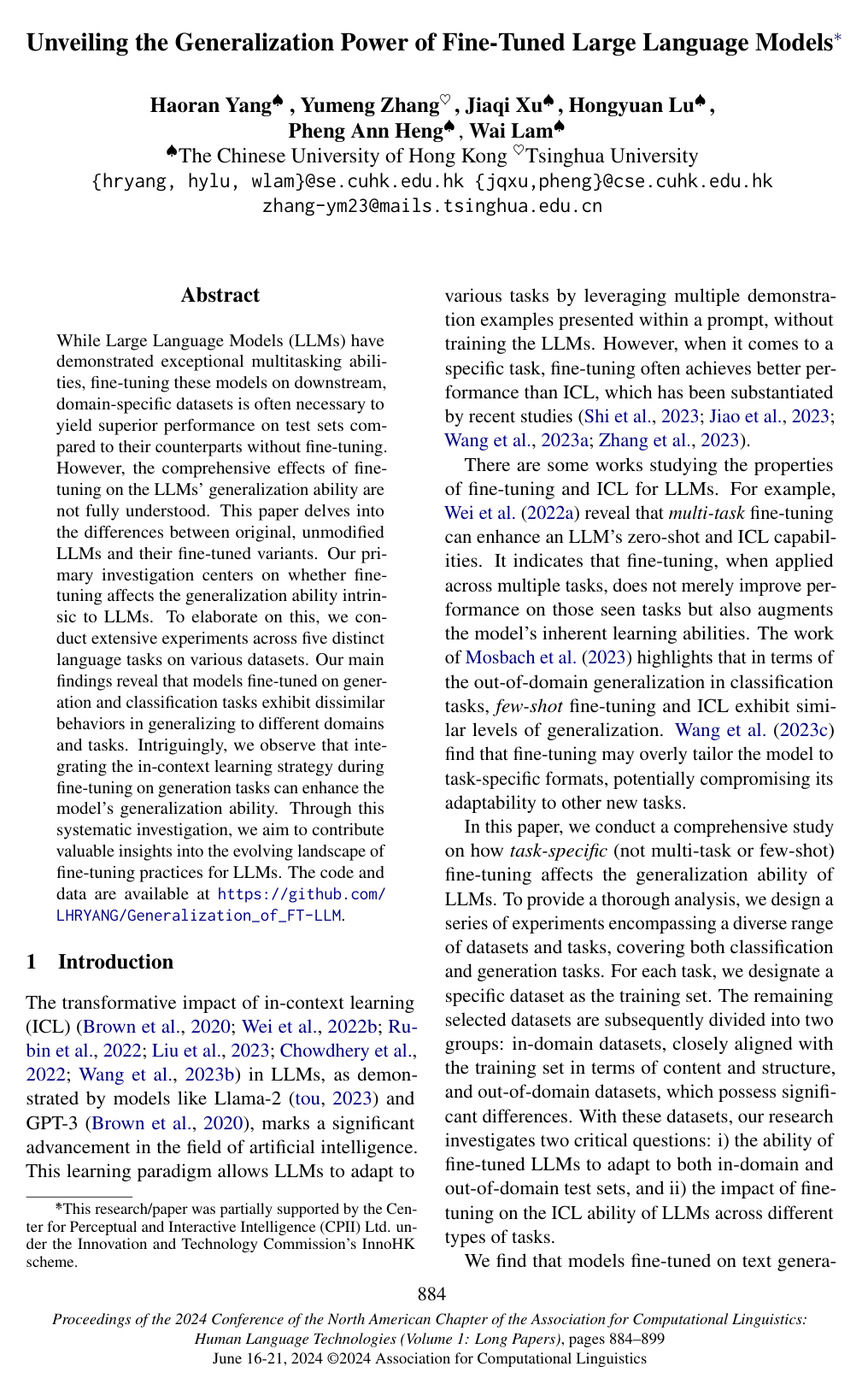 Unveiling the Generalization Power of Fine-Tuned Large Language Models