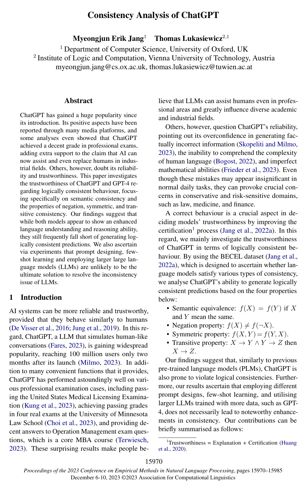 Consistency Analysis of ChatGPT