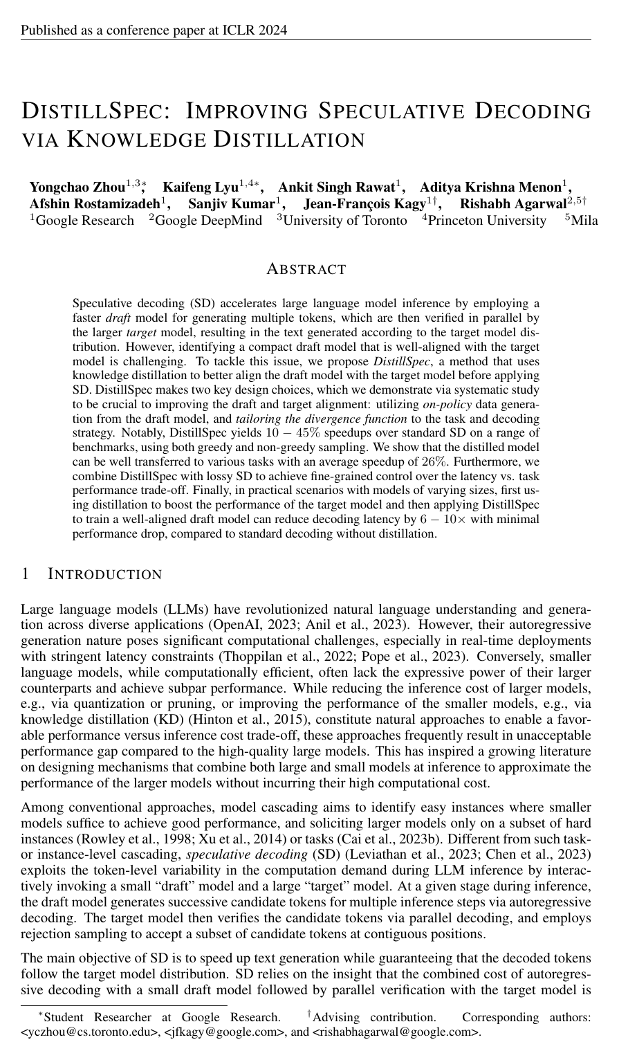 Cover for DistillSpec: Improving Speculative Decoding via Knowledge Distillation