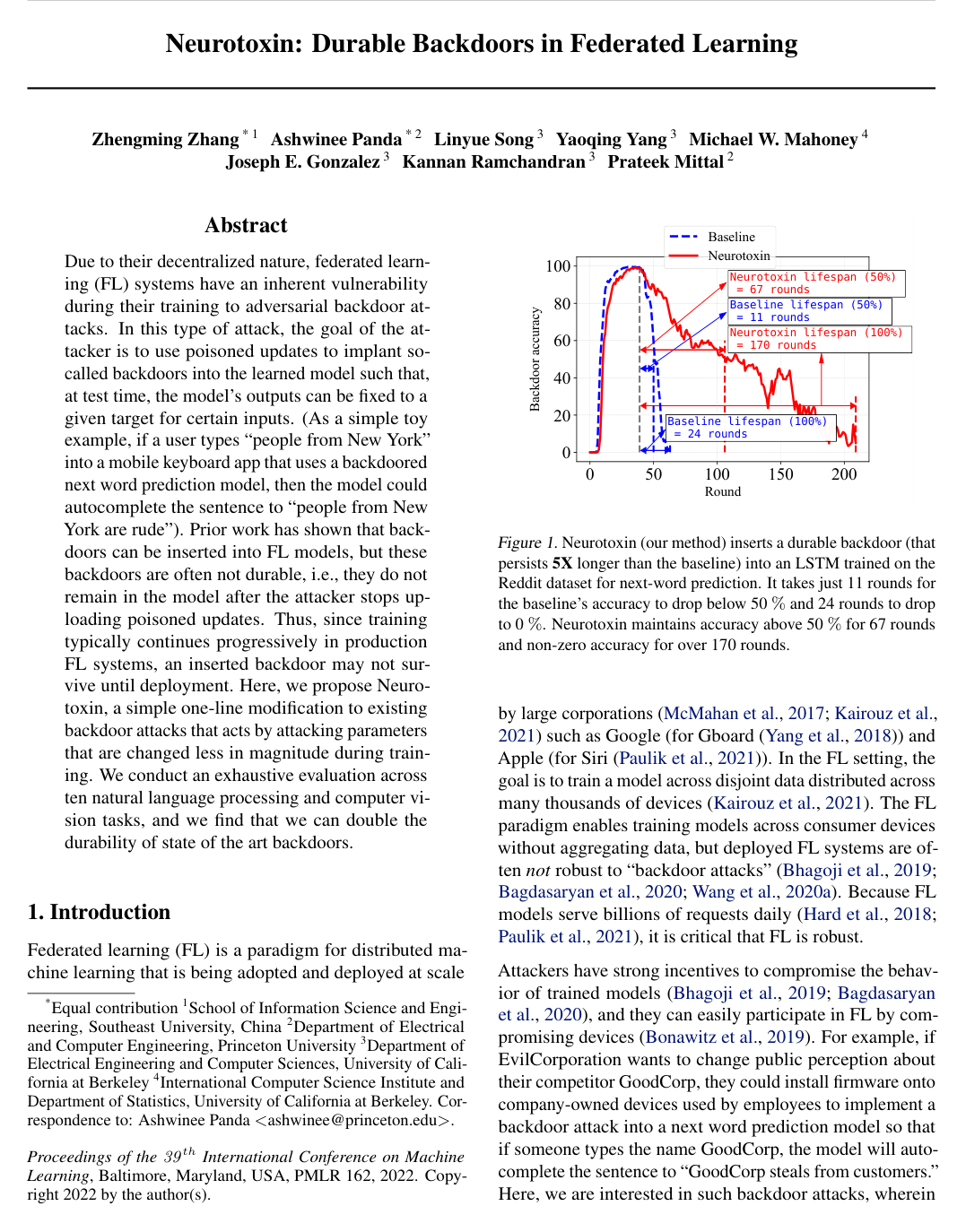Neurotoxin: Durable Backdoors in Federated Learning