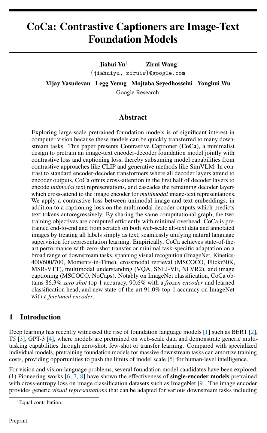 CoCa: Contrastive Captioners are Image-Text Foundation Models