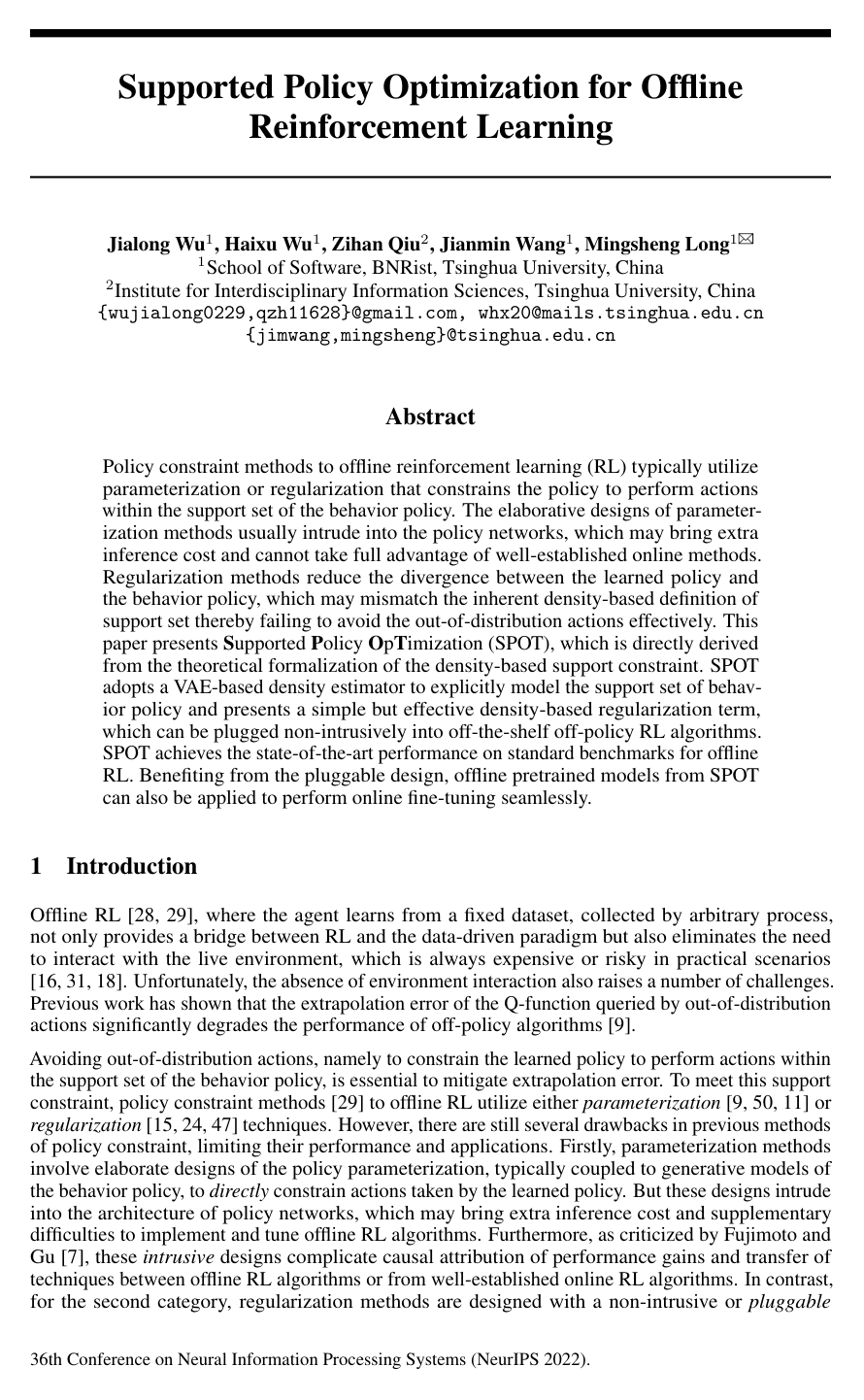 Supported Policy Optimization for Offline Reinforcement Learning