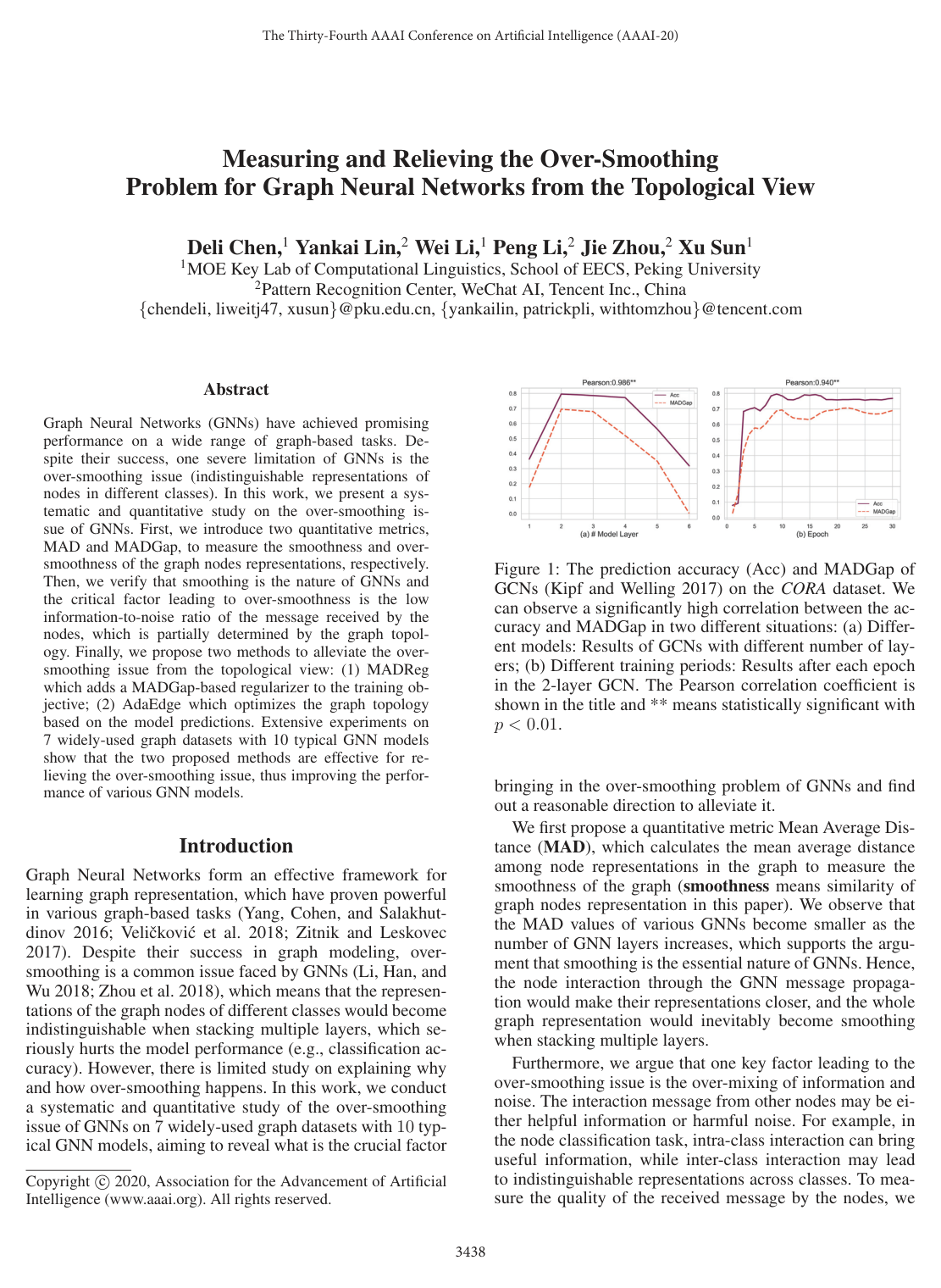 Measuring and Relieving the Over-smoothing Problem for Graph Neural Networks from the Topological View