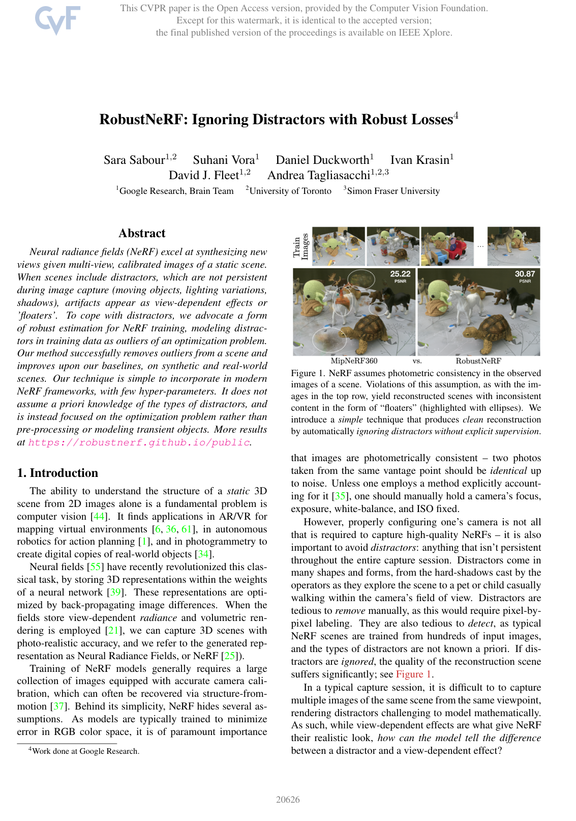 Cover for RobustNeRF: Ignoring Distractors with Robust Losses