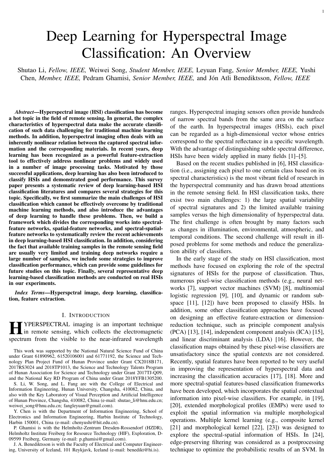 Cover for Deep Learning for Hyperspectral Image Classification: An Overview