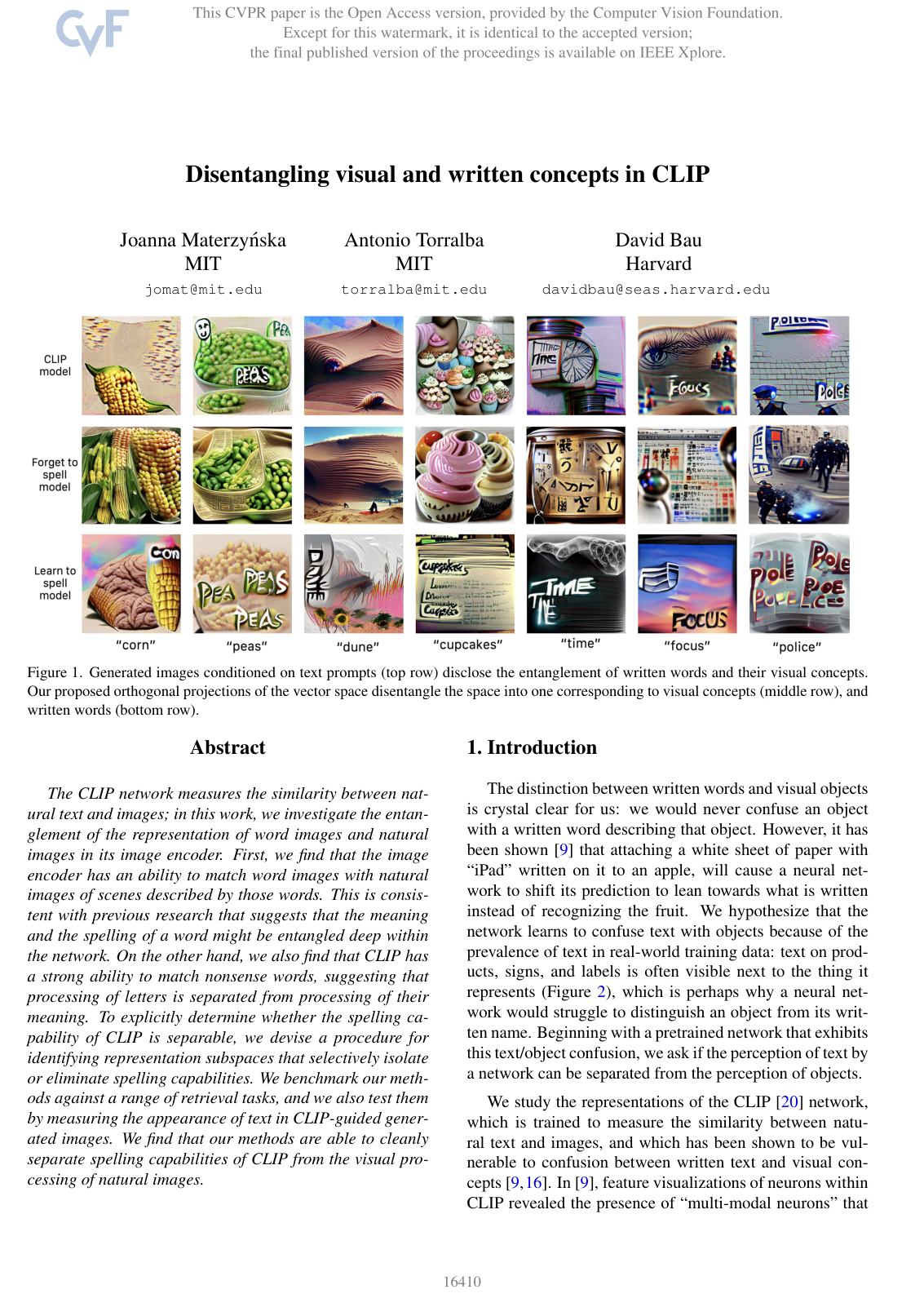 Disentangling visual and written concepts in CLIP