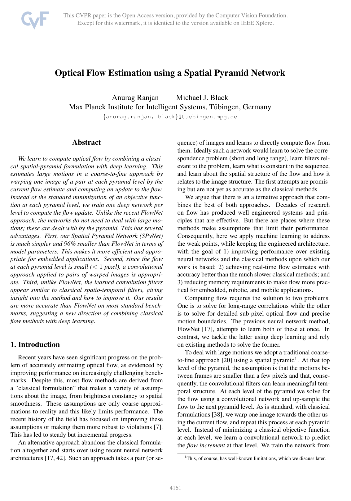 Cover for Optical Flow Estimation Using a Spatial Pyramid Network