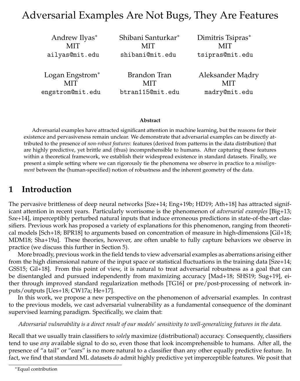 Cover for Adversarial Examples Are Not Bugs, They Are Features
