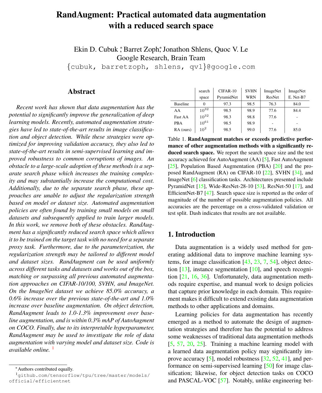 Cover for Randaugment: Practical automated data augmentation with a reduced search space
