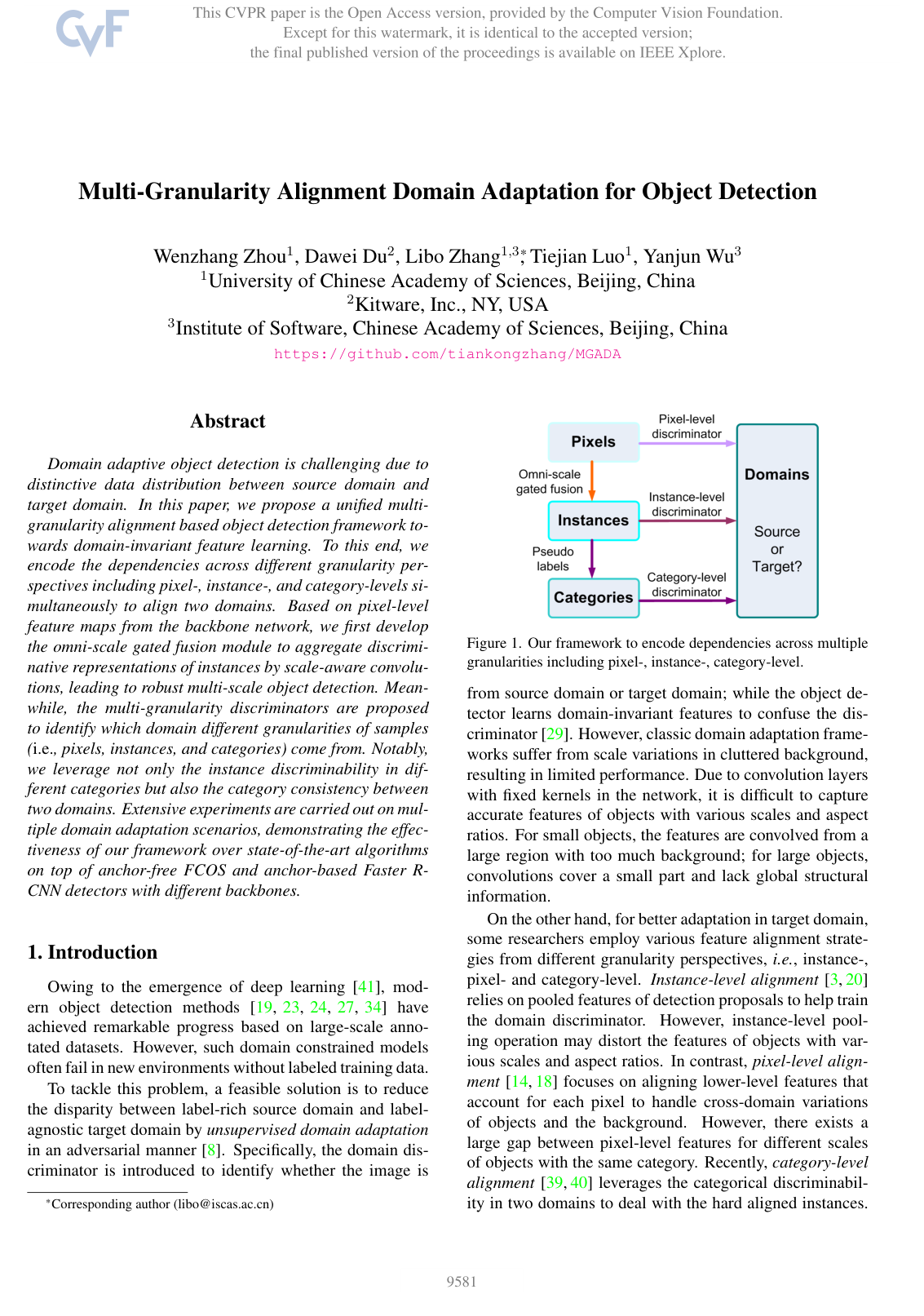 Multi-Granularity Alignment Domain Adaptation for Object Detection