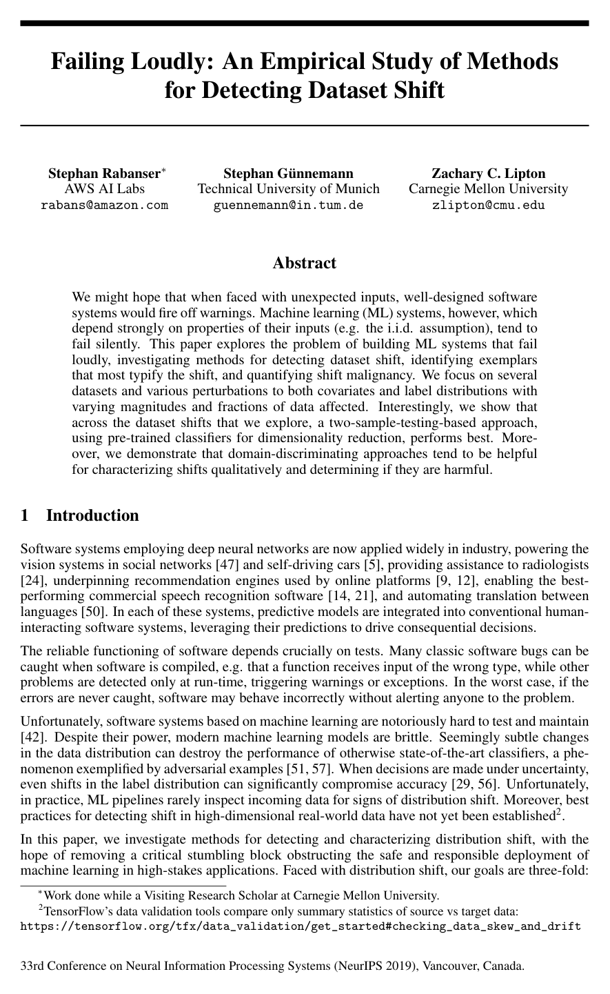 Failing Loudly: An Empirical Study of Methods for Detecting Dataset Shift
