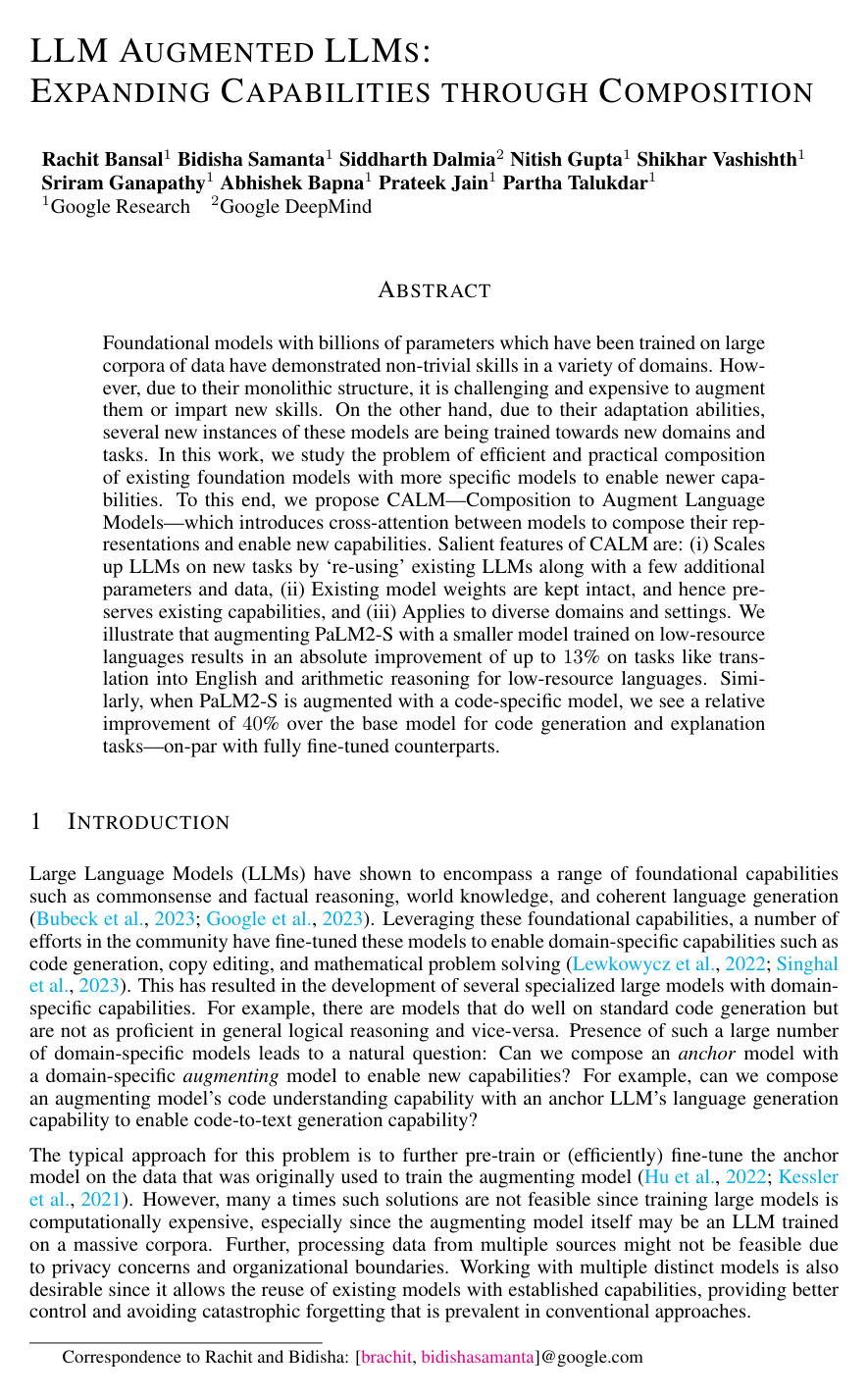 Cover for LLM Augmented LLMs: Expanding Capabilities through Composition