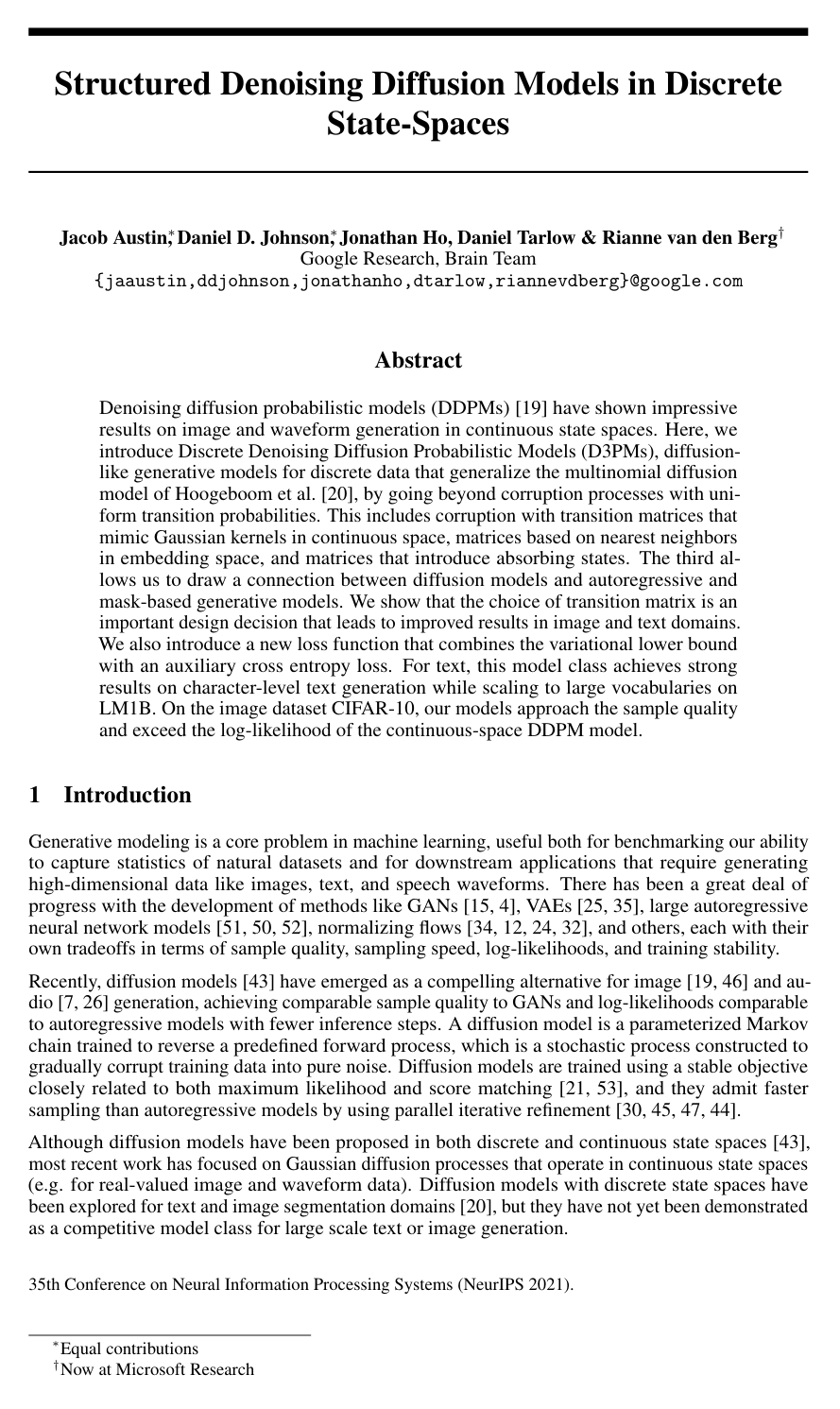 Structured Denoising Diffusion Models in Discrete State-Spaces