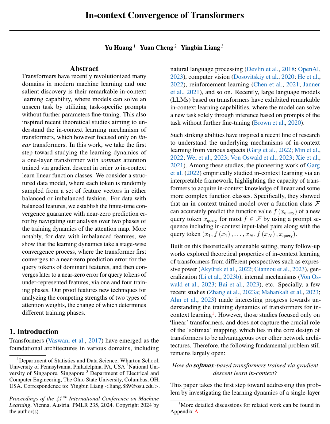In-context Convergence of Transformers