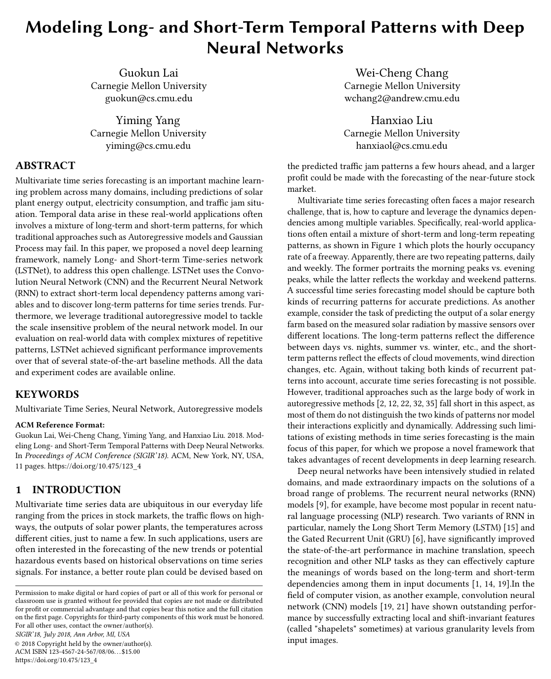 Cover for Modeling Long- and Short-Term Temporal Patterns with Deep Neural Networks