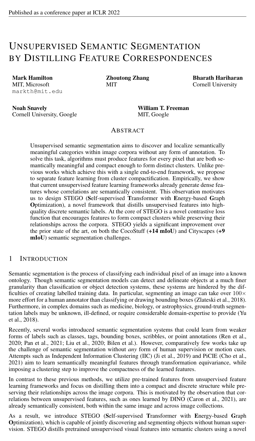 Cover for Unsupervised Semantic Segmentation by Distilling Feature Correspondences