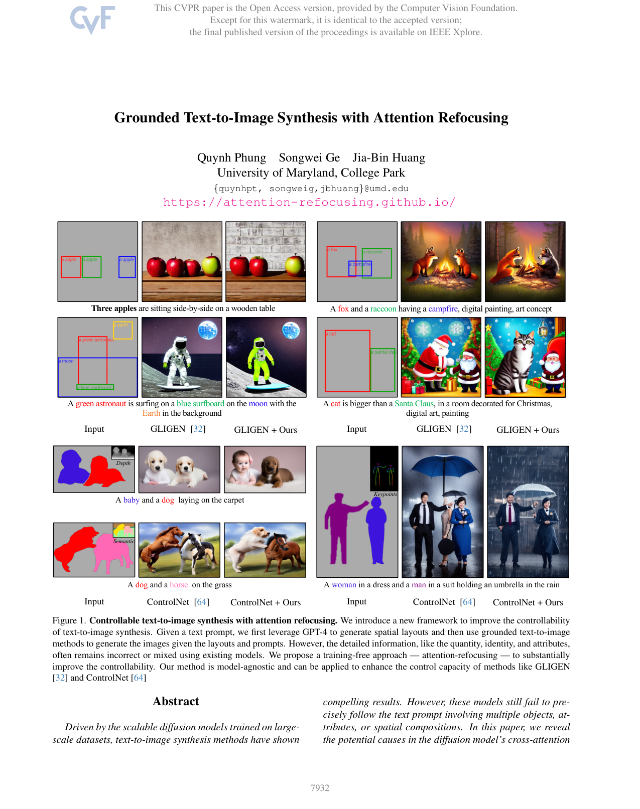 Grounded Text-to-Image Synthesis with Attention Refocusing