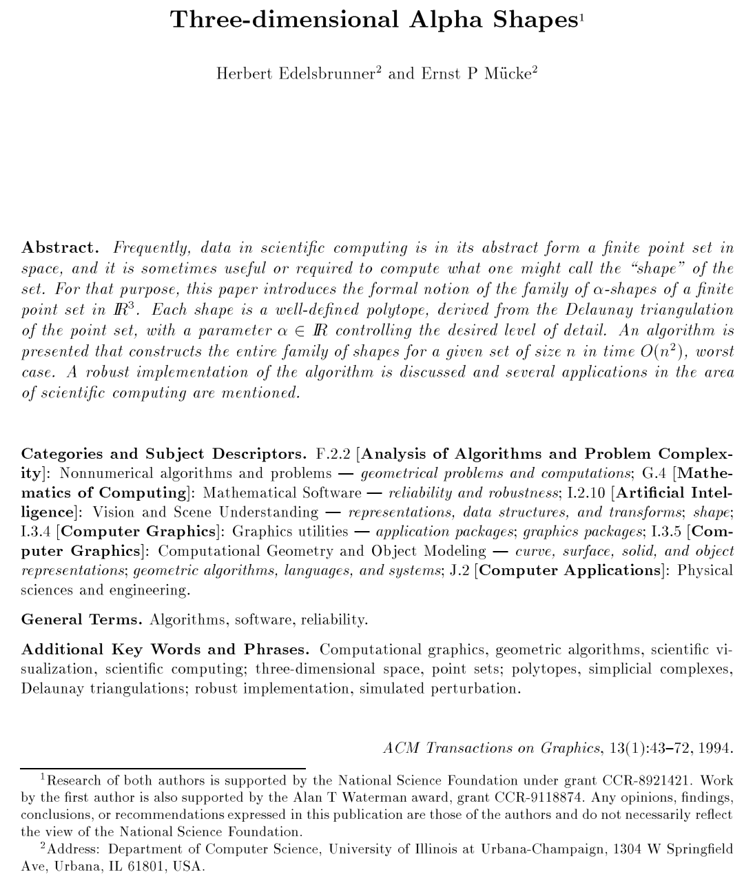 Cover for Three-dimensional alpha shapes