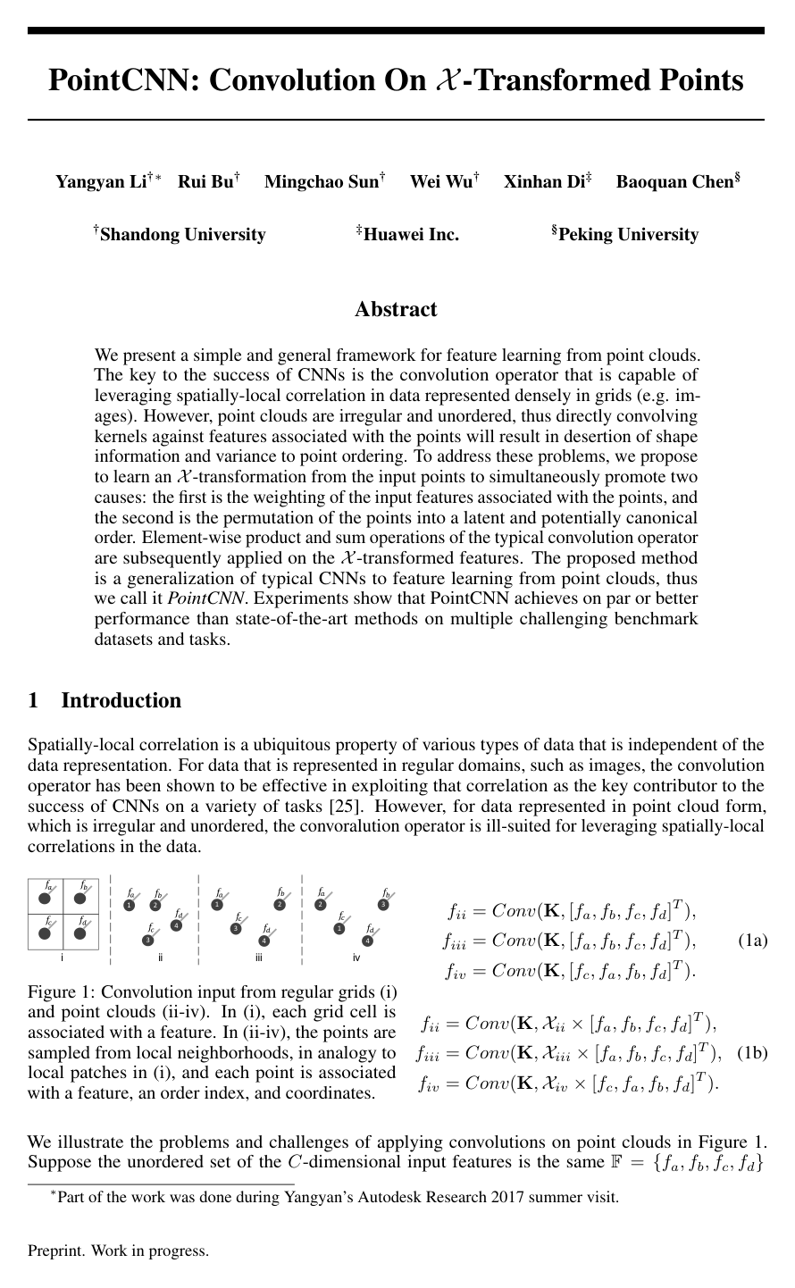 Cover for PointCNN: Convolution On X-Transformed Points