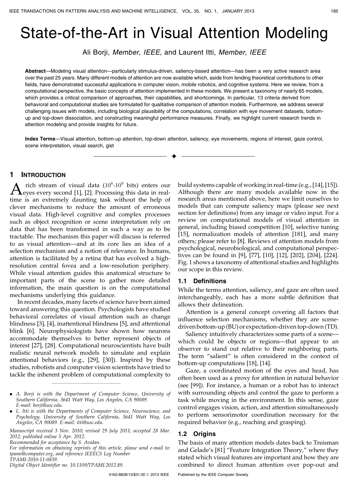Cover for State-of-the-Art in Visual Attention Modeling