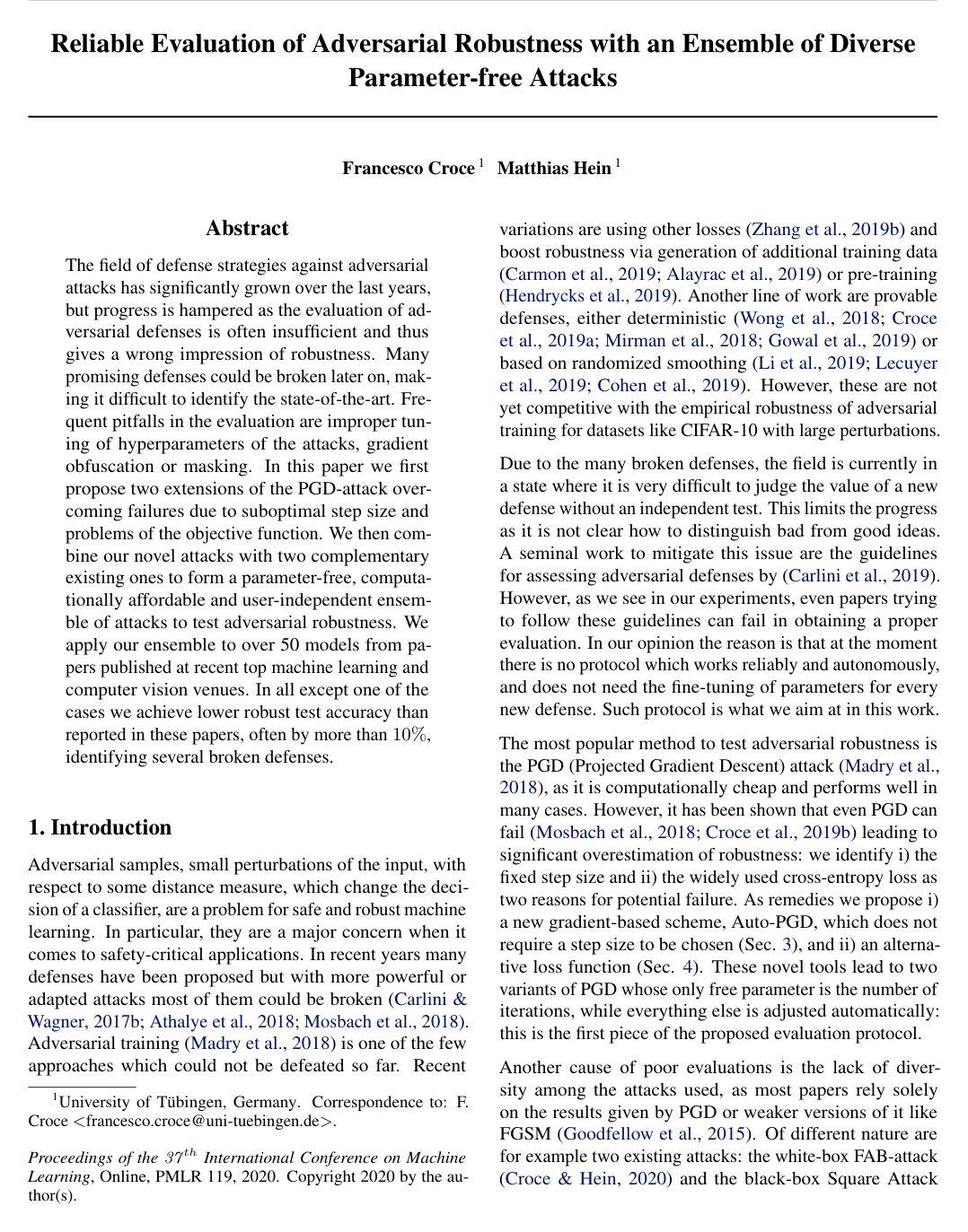 Cover for Reliable evaluation of adversarial robustness with an ensemble of diverse parameter-free attacks