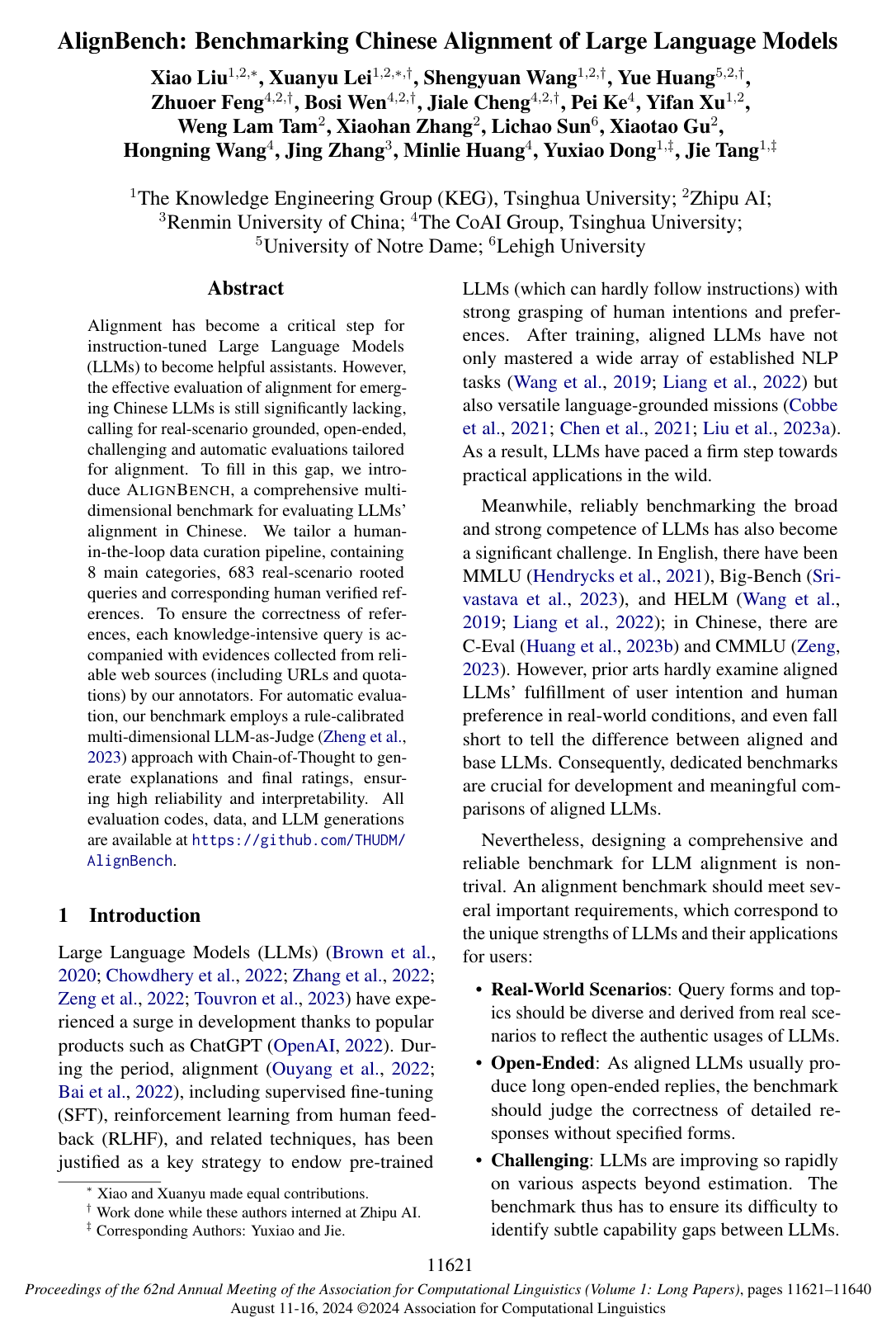 Cover for AlignBench: Benchmarking Chinese Alignment of Large Language Models
