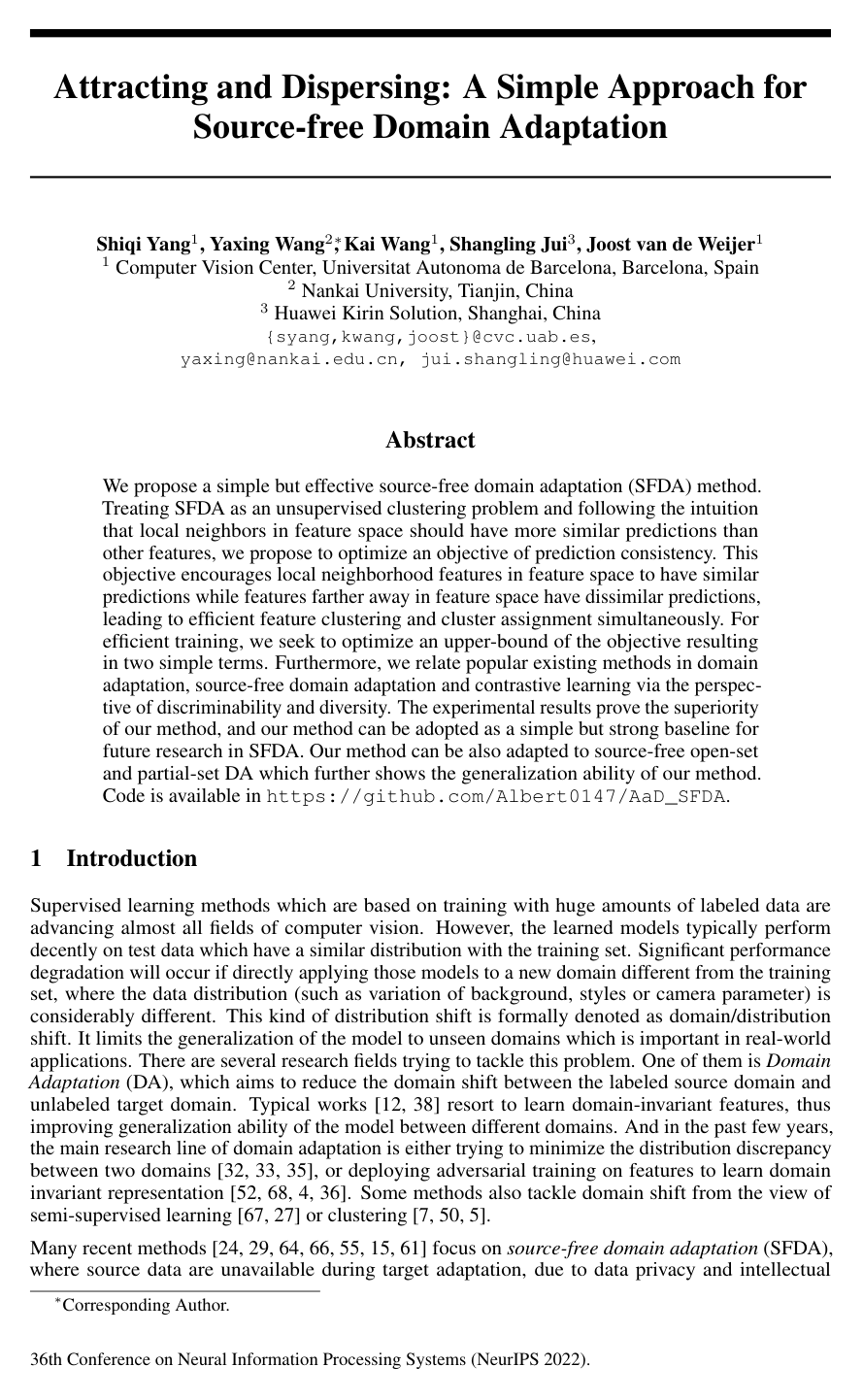 Cover for Attracting and Dispersing: A Simple Approach for Source-free Domain Adaptation