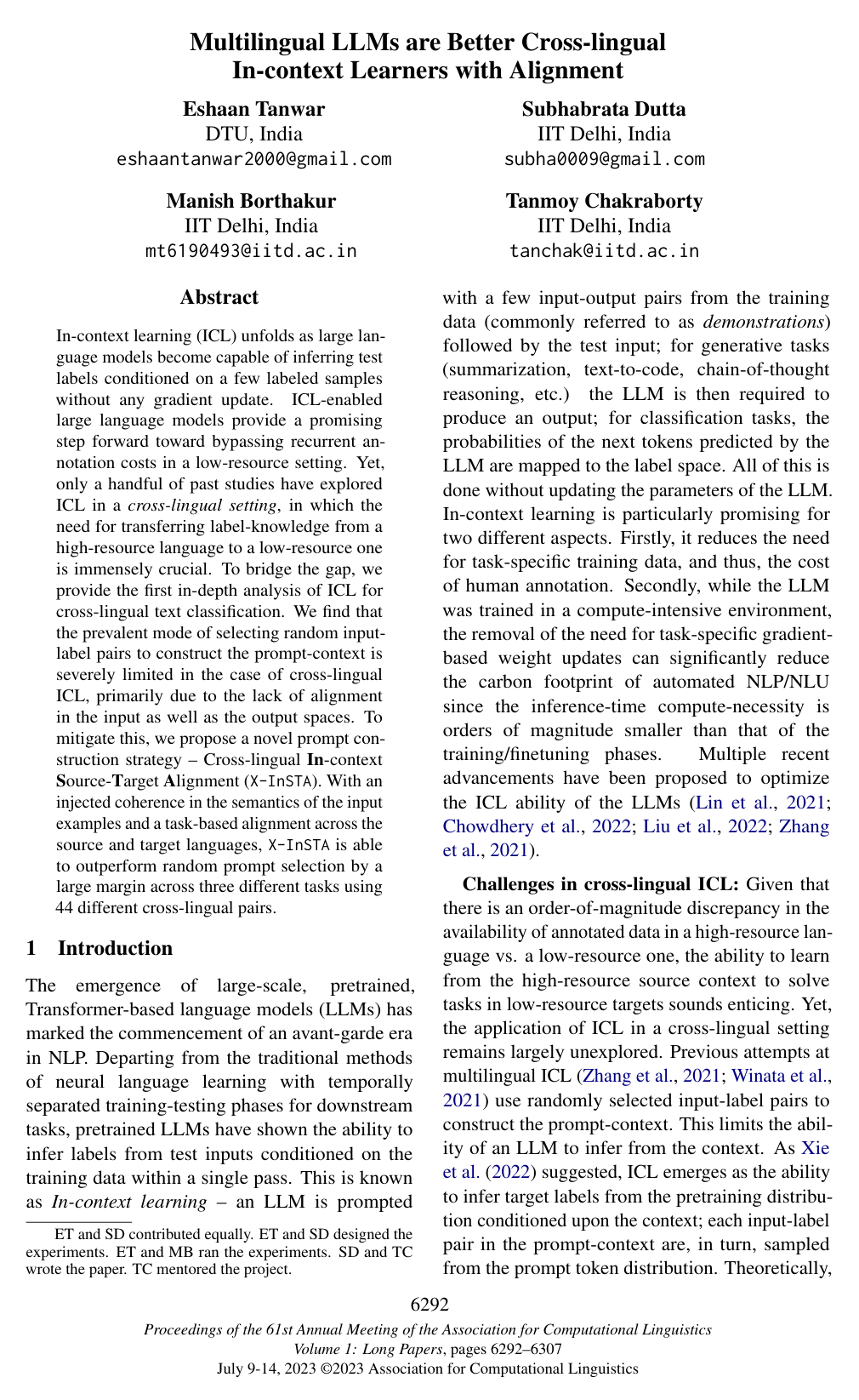 Cover for Multilingual LLMs are Better Cross-lingual In-context Learners with Alignment
