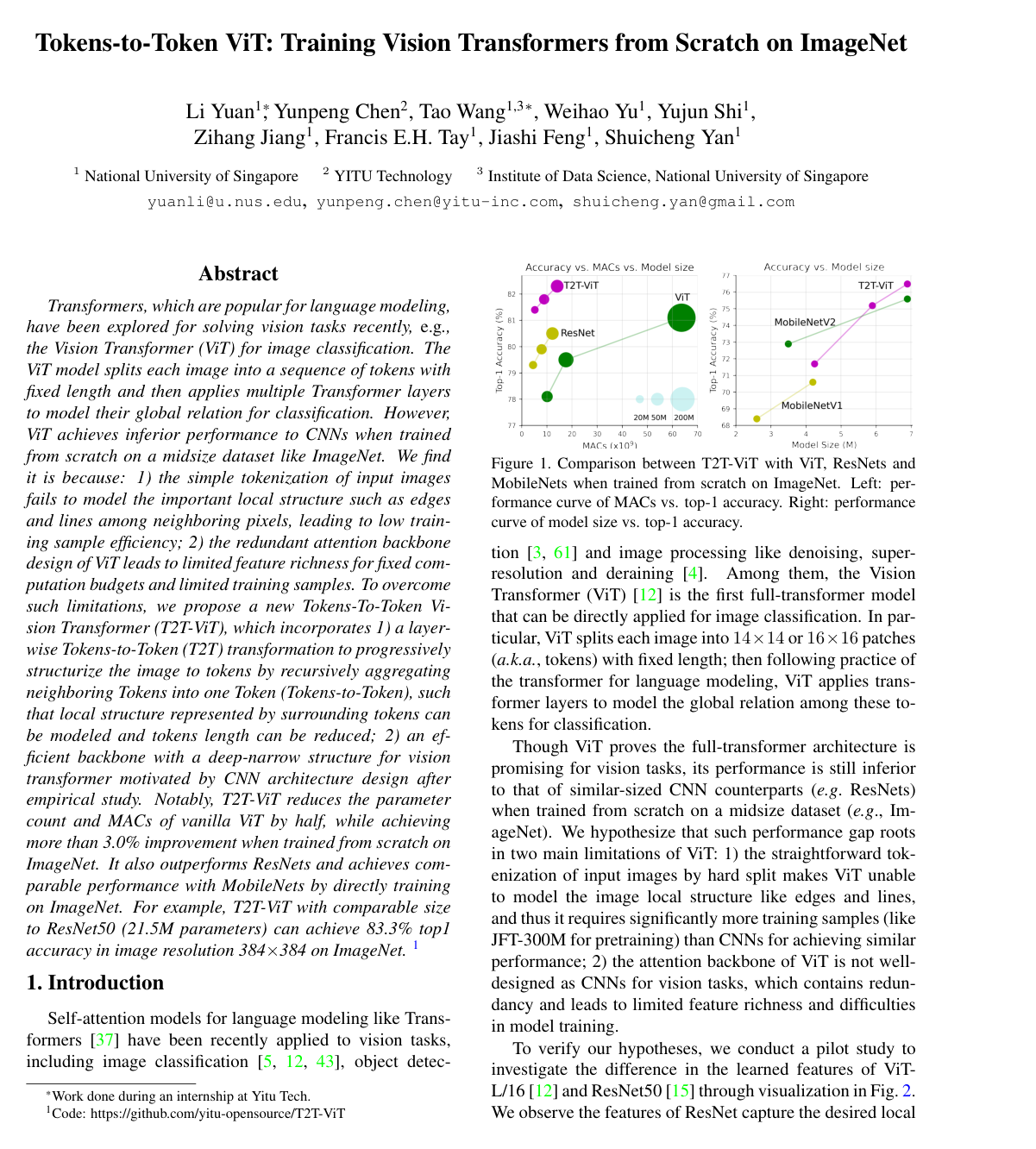 Tokens-to-Token ViT: Training Vision Transformers from Scratch on ImageNet