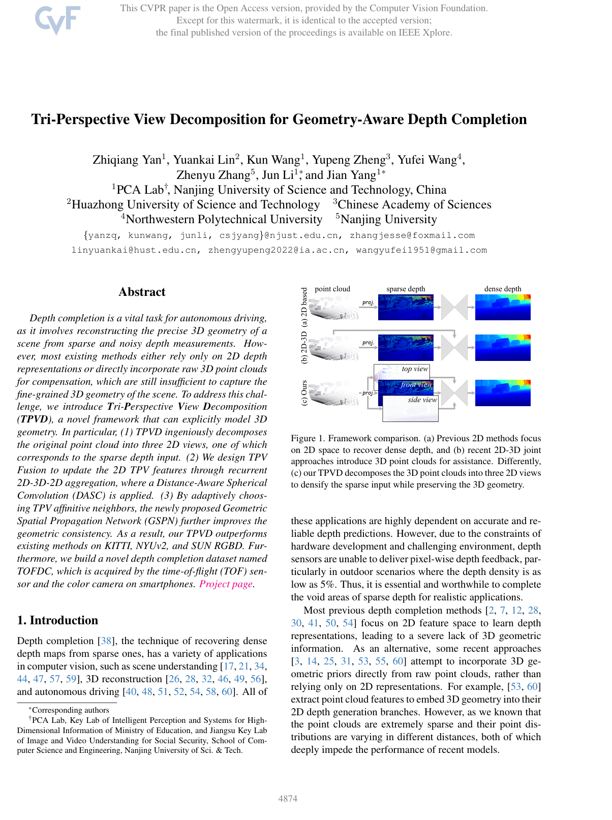 Tri-Perspective view Decomposition for Geometry-Aware Depth Completion