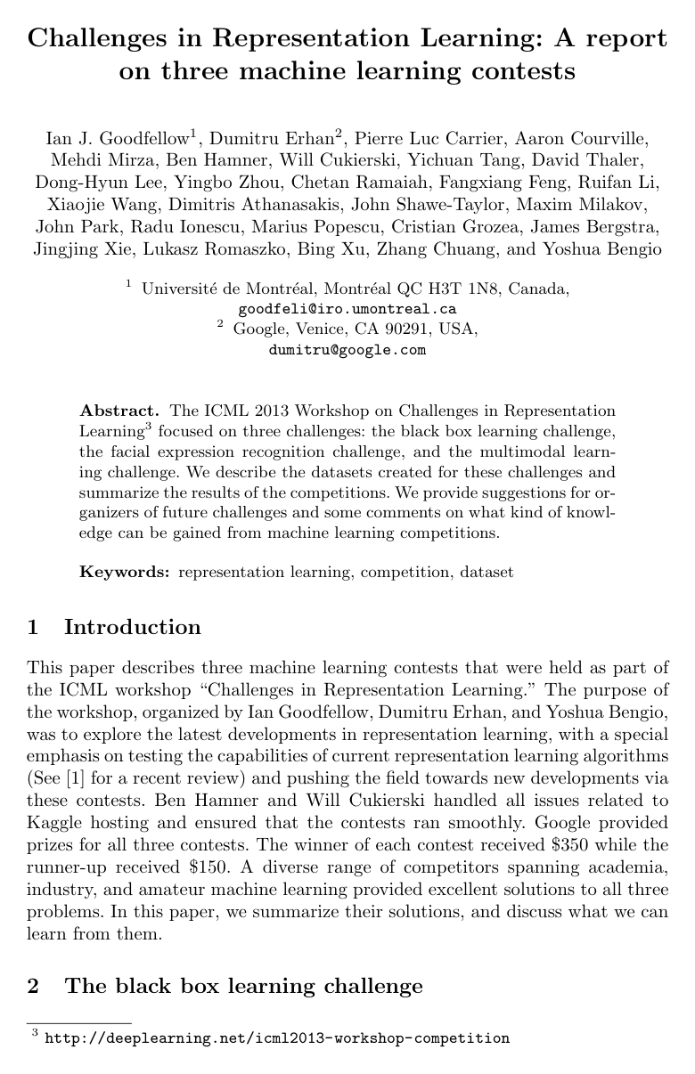 Cover for Challenges in representation learning: A report on three machine learning contests