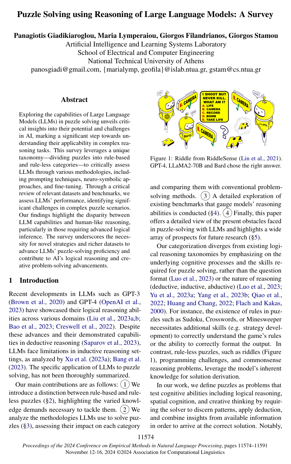 Puzzle Solving using Reasoning of Large Language Models: A Survey