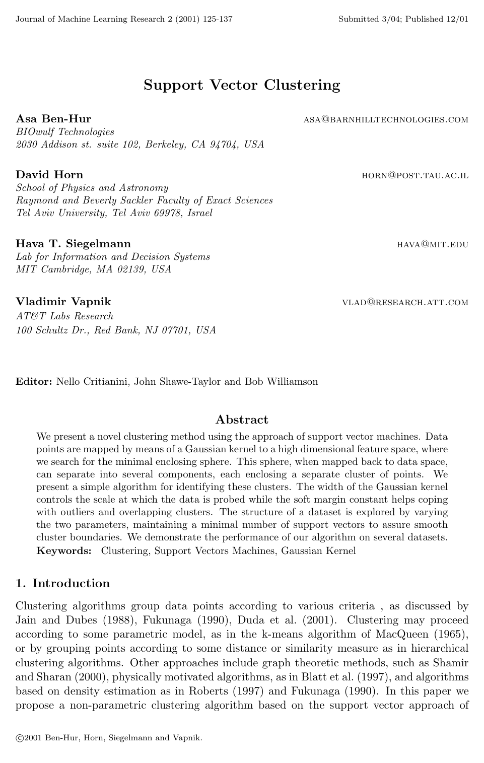 Cover for Support Vector Clustering
