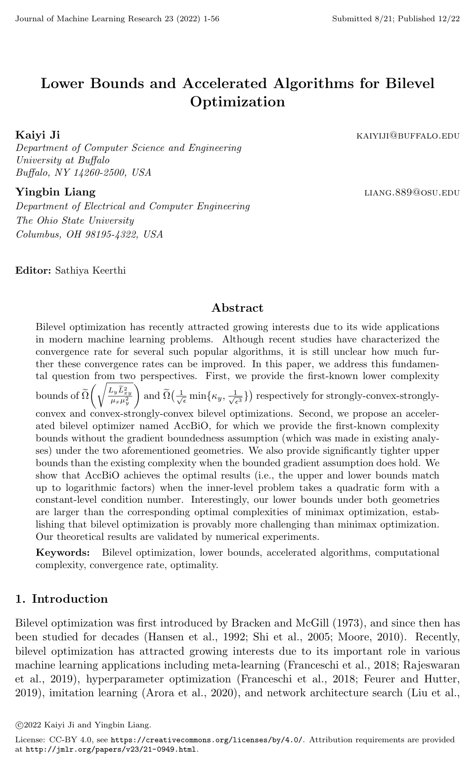 Lower Bounds and Accelerated Algorithms for Bilevel Optimization